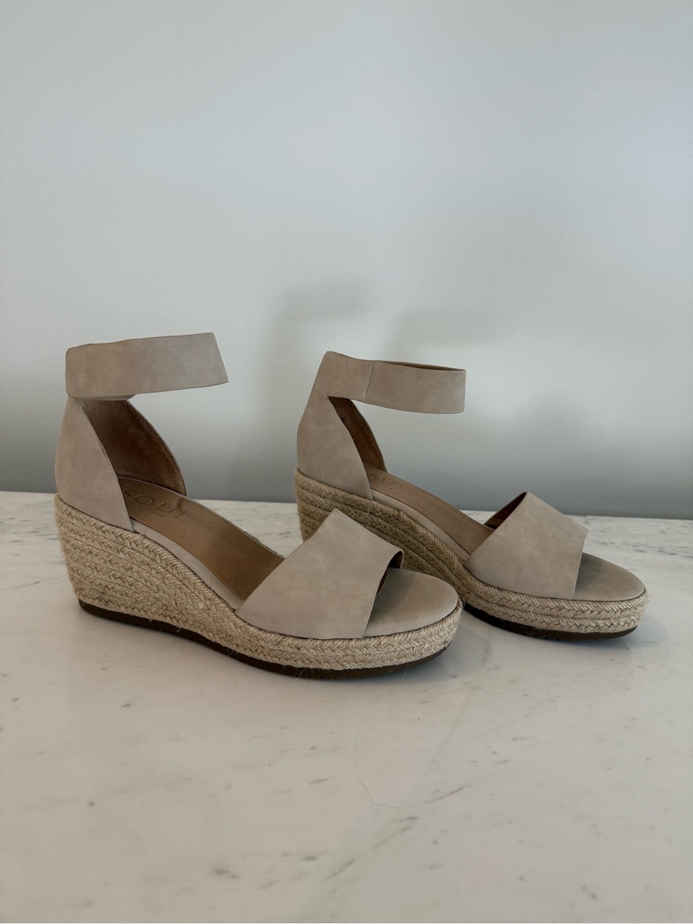 Naturalizer Taupe Suede Espadrille Wedge Sandals with Ankle Strap